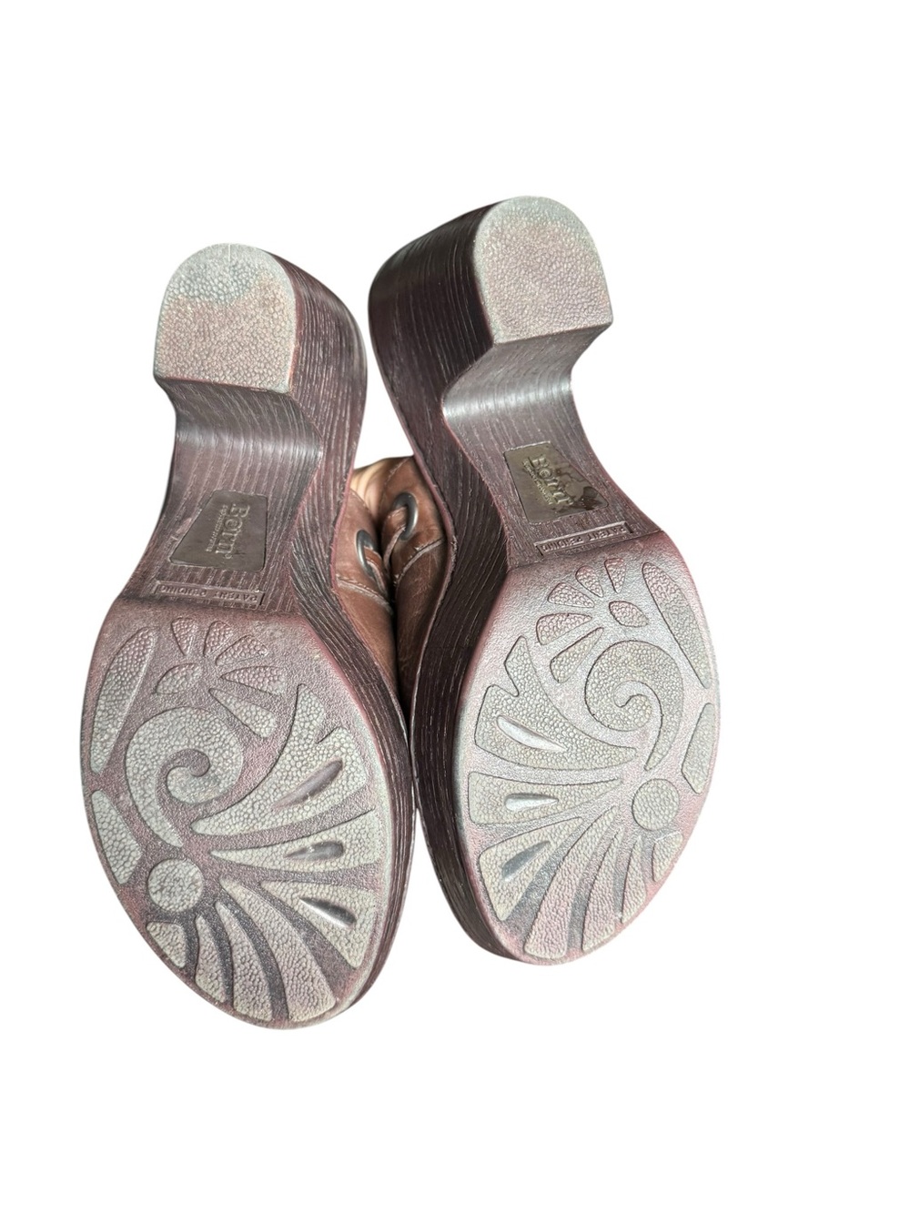 Børn Brown Leather Platform Clog Mules Women’s Size 8 Boho Comfort Heels - Picture 3 of 7